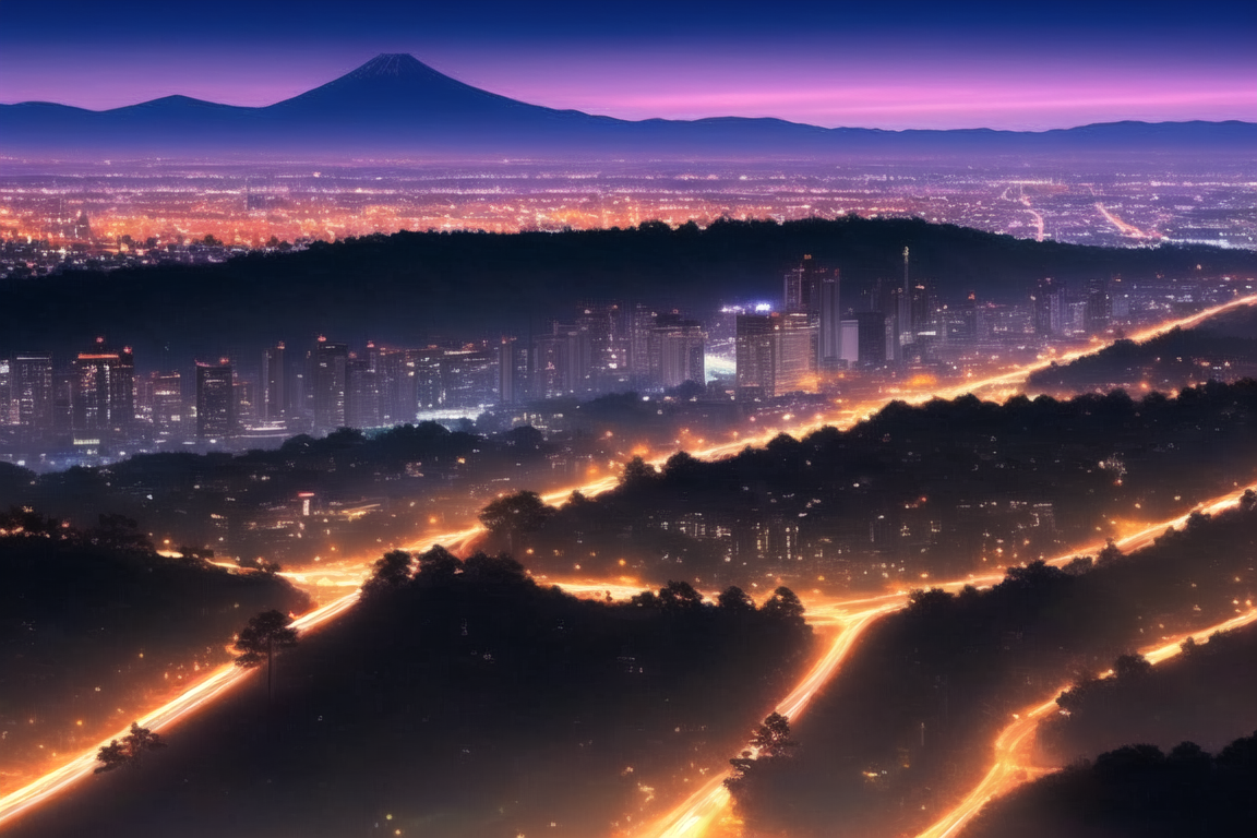 来张日本的城市夜晚风景图，由 NovelAI 生成
